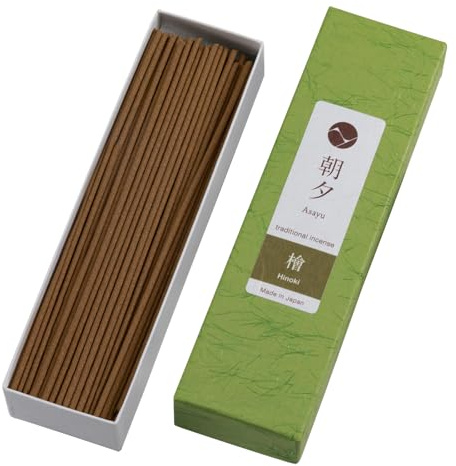 Asayu Japan Räucherstäbchen - Hinoki Duft, ca. 40 Stück (20g), 13.5cm Länge, Traditioneller Rauch, Made in Japan - Für Yoga, Zen Meditation & Entspannung