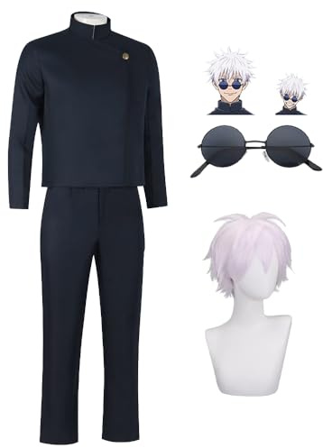 Tongyundacheng Costume per Cosplay di Anime Gojo Satoru Uniforme Scolastica Giacca e Pantaloni (con Occhiali) per Halloween Carnevale Festa Cosplay per Uomini