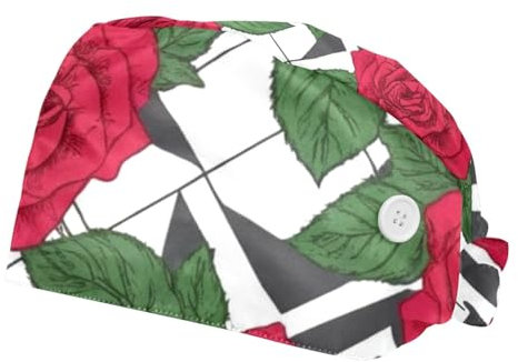 FQURFHY 2 Stücke，OP-Hauben für Frauen，Damen OP-Haube，Pflege-Haarnetz,Für die Küche,Rose