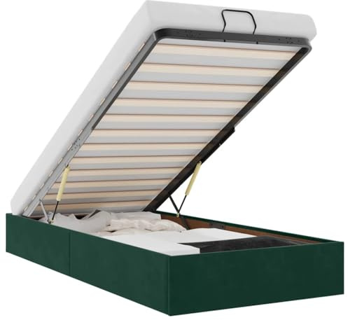 vidaXL Ottoman-Bett ohne Matratze Dunkelgrün 100x200 cm Samt, Bettrahmen, Bettgestell mit Stauraum, Polsterbett, Bettgestell, Bettrahmen mit Stauraum