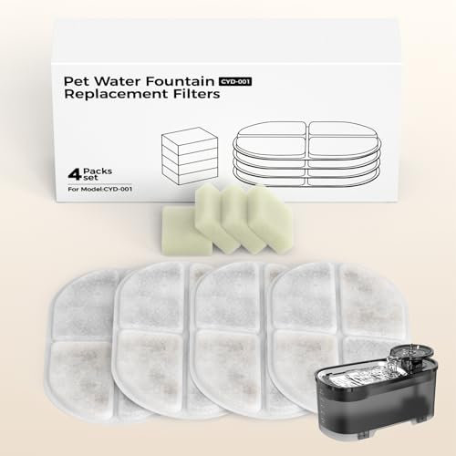 QEXREED Cat Drinking Fountain Filters for CYD-001, Pet Water Fountain Filter Replacements - 4 * 4 Set (4 Filters, 4 Pump Cottons)