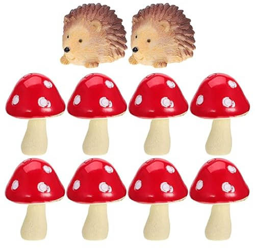 BESPORTBLE Miniatur Gartendeko Set Mit Harz Igel Und Pilzen - 10-Teiliges Feengarten Zubehör Für Innen- Und Außenbereich Kreative Mini Landschaften Garten Dekoration