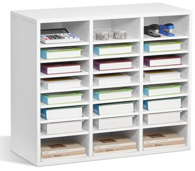 VEVOR Organiseur de littérature avec 24 compartiments, boîte aux lettres de bureau en bois, panneau de particules, avec étagères amovibles, trieur de fichiers pour dossiers, documents, papiers, blanc
