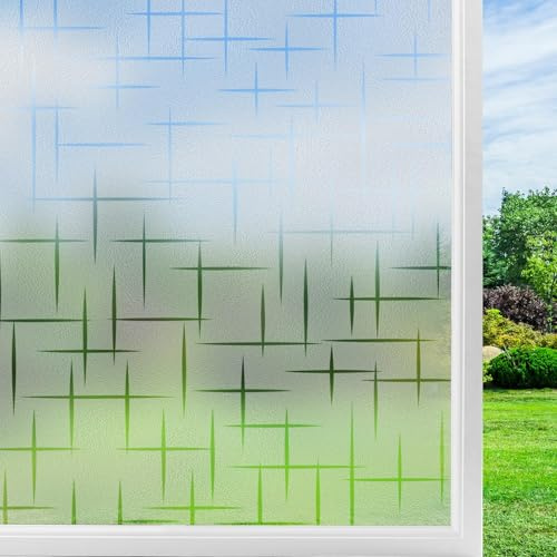 Fensterfolie Blickdicht Statisch Haftend Milchglasfolie Sichtschutzfolie Selbstklebend Fenster Folie Milchglas für Bad Küche Anti-UV Kreuz 60x200cm