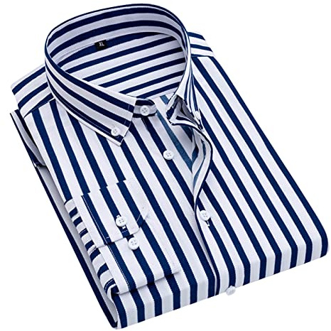 Camisa a rayas para hombre, camisa de verano, camisa de verano, informal, informal, corte regular, camisa de algodón, camisa de manga larga para hombre
