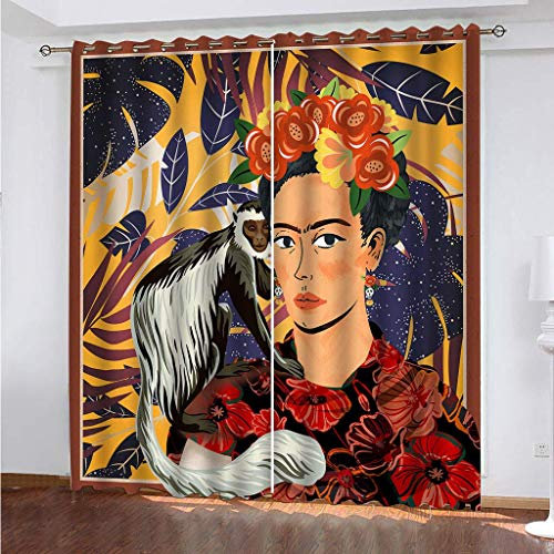 MAYNUO Blickdichte Vorhänge Mit Motiv 3D Blumen, Figuren, Tiere, Schimpansen Kinder Gardinen Ösen Gardine Thermo 280x160 cm Schlafzimmer Kinderzimmer Vorhange Dekoratives Muster, Verdunklungsvorhänge