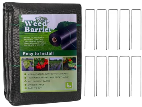 ZDL Malla Antihierbas Jardin,Malla Antihierbas,Malla Antihierbas con Clavijas de Jardín,Tela Antihierba,Malla contra Malas Hierbas,Tela Geotextil para Control de Maleza,Jardín Tejido Resistente