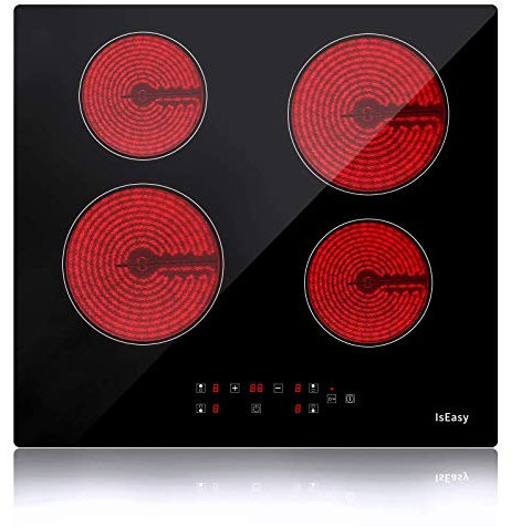 Ceramic Hob 60cm, 6000W Built-in Electric Glass Ceramic Cooktop, Black Glass with 4 Cooking Zones, Touch Control, Child-safety Lock&Timer