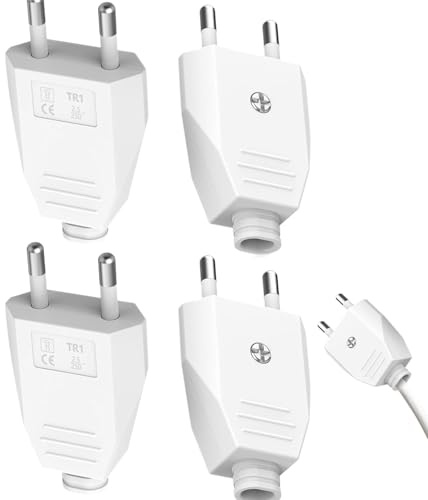 4 Stück Eurostecker,Flachstecker 250v 2.5a,Plug,Stecker 2 Polig,Stromstecker,Eurokupplung,Eurostecker Flach,Stromstecker Für Europa(Weiß)