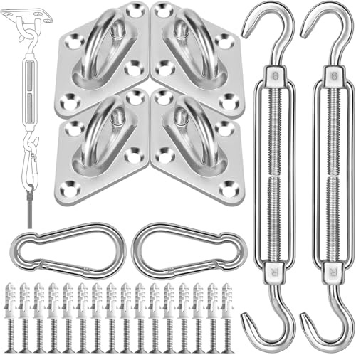 Sun Shade Sail Hardware Kit, M6 Heavy Duty Sun Sail Shade Fixing Kit, 304 Stainless Steel Awning Attachment Set for Garden Triangle and Square, Hardware Accessories Kit, 40pcs