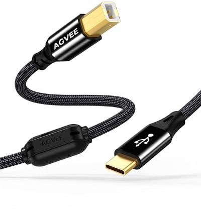AGVEE 6.6ft USB-C Printer Cable, Type-C to B MIDI Cable Cord, Braided Stable Data for HP Canon Epson Brother Printer, Piano, Midi Instrument, Audio Interface Recording, Black