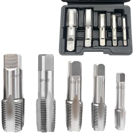 Lot de 5 Tarauds NPT 1/8” 1/4” 3/8” 1/2” 3/4” – Outils de Filetage Manuel en Acier au Carbone pour Plomberie – Précision Maximale pour Filetages Étanches et Durables [PD06]