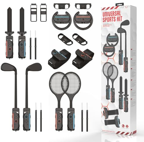 Venom 10-in-1 Sports Kit for Nintendo Switch 2 | Steering Wheels, Golf Clubs, Tennis Rackets, Swords & Leg Straps | Joy-Con Adaptor Pack for Switch Sports