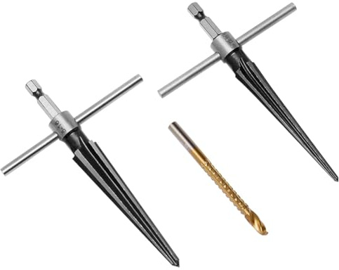 Eieenotee Hand Reamer Tool, Tapered Reamer Set, 3-13mm(1/8In-1/2In) & 5-16mm(½In-5/8In) Bridge Pin Hole Handle Tapered Reamers Easy Install Easy to Use