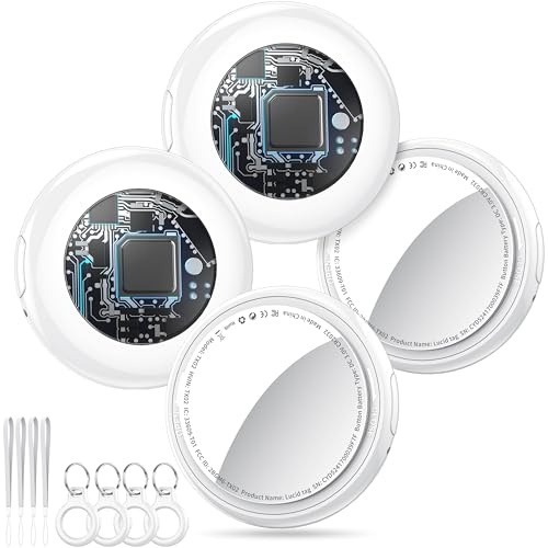 Tukio Air Tags 4er Pack Perlweiß, Smart Key Finder Kompatibel mit Apple Wo ist? APP (iOS NUR), Airtag für Schlüssel/Taschen, Koffer-Tracker mit Austauschbarer Batterien, Kleine Elektronik Tracker