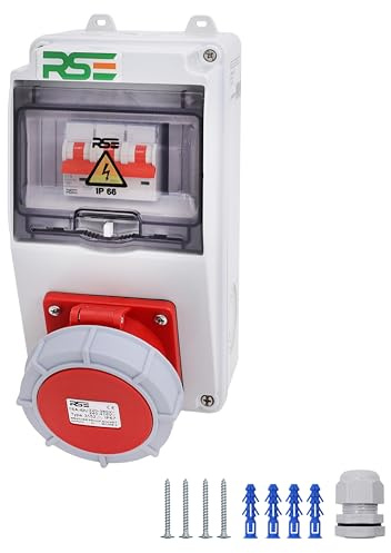 BAUSTROMVERTEILER WANDVERTEILER KOMPLETT VERDRAHTET 32A 16A MIT CEE STECKDOSE IP67, 3. 1X16A IP67 mit RSE LS