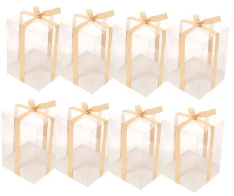 HOUDERCO Satz 8 Transparente Pvc Geschenkboxen 10x10x15cm mit Schleife und Boden Klare Cupcake und Süßigkeitenverpackung für Geburtstag Hochzeit Babyparty