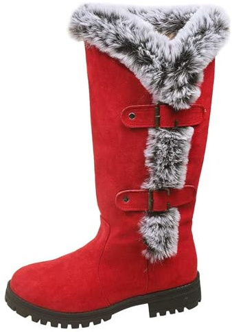 Bottes de Neige Femme Fourrées Mollets Larges Bottes Femme Hiver Chaudes en Daim Botte de Neige Mi-Mollet Snow Boots Fourrées Antidérapantes Chaussure Hiver Confort Chaussures de Randonnée de Ski