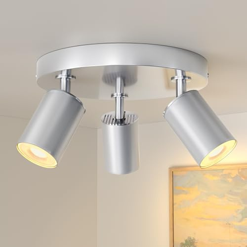 JVURICE Deckenlampe Flur Küche Schlafzimmer, 360° Drehbar & 90° Neigbar Deckenspot GU10, 100W Max, Metall Aluminium, Deckenstrahler Lampen für Wohnzimmer, Bad, Flur (Silber, 3 Flammig)