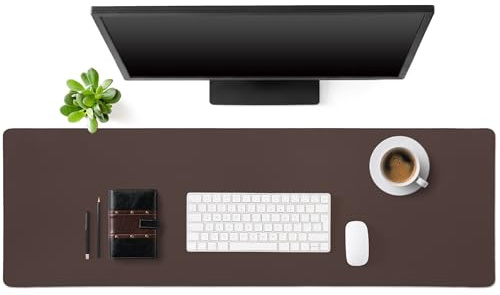 Tegeme Leather Desk Mat Large Desk Pad 47.2 x 15.7 Inch Non Slip Table Protector with Stitched Edges and Rubber Base Dark Brown Stylish Workspace Accessory Laptop Mat Smooth Writing for Home Office