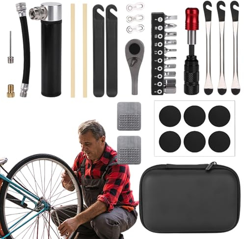 Fahrrad-Reparaturset, tragbares Fahrradwerkzeug-Set, multifunktionales Zubehör für schnelle Wartung, kompaktes, reisefreundliches Werkzeugset für Straßen-, Berg- und Outdoor-Radfahren, Camping, Touren
