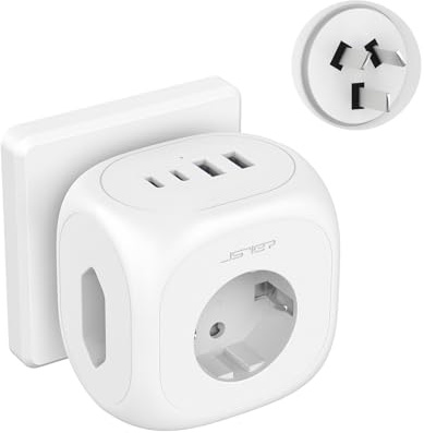 JSVER Adattatore da viaggio AU CN,Adattatore cubo a 3 vie per Australia con 2 porte USB C e 2 porte USB A (3,4 A 17 W),Adattatore di tipo I per prese di corrente per Australia,Cina(Bianco)