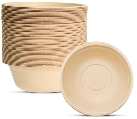 50 Stück Pappschalen, 350ML, Einwegpapierschalen, Zuckerrohr Bagasse Einwegschalen, Einweg Suppenschalen, Umweltfreundliche Einwegschalen, Perfekt für Party und Picknicks