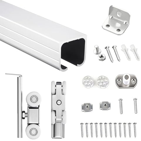 Vibeo Kit Puerta Corredera Oculta Riel de Aluminio Empalmado para Puerta Corredera, Kit de Puerta Corredera Empotrada para Montaje en Pared, Herrajes para Riel de Puerta(Silver,41in/105cm)