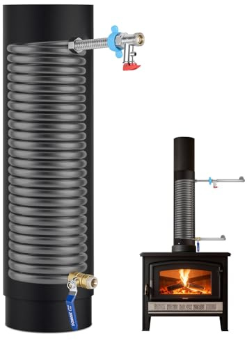 Tubo de chimenea de acero inoxidable con bobina de calefacción integrada, sistema de agua caliente, tubo de humo de 12 cm de diámetro, tubo de estufa, calefacción eficiente, tubo de chimenea para
