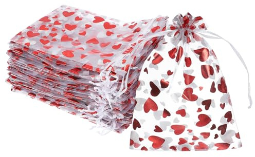 QUARKZMAN 100 Bolsas De Regalo Para San Valentín, 7.1 X 5.1 Bolsas De Celofán Con Cierre De Alambre, Para Suministros De Embalaje De Galletas Y Dulces, Blanco