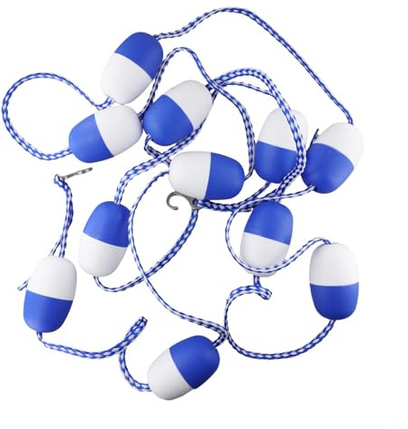 HEIBTENY Corda di separazione di sicurezza per piscina, 5 m, con palline galleggianti da 7 cm, in nylon bianco e blu, per corsi d'acqua e scarichi, corda ad alta visibilità per aree di immersione