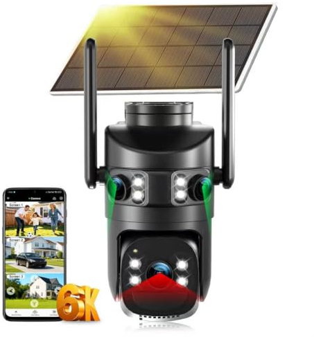 10X Zoom 6K Solar WiFi6 Security Camera Outdoor Wireless with Triple Lens | 5GHz/2.4GHz WiFi, 360° PTZ, Auto Tracking, Siren, Night Color, 2-Way Talk, IP66, Ideal for Home/Doorway/Garage/Yard/Warehouse