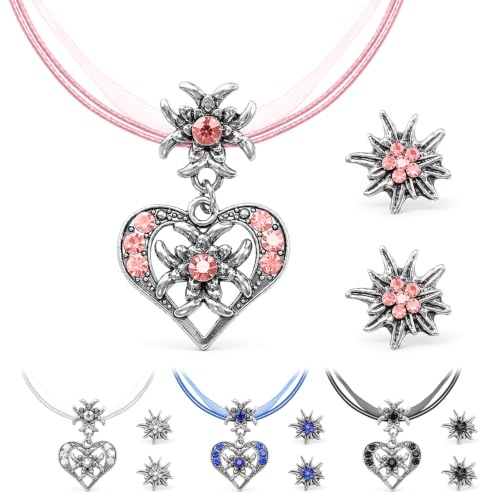 Parure 3p Bijoux Traditionnels Rose Femme, Accessoires Oktoberfest Dirndl