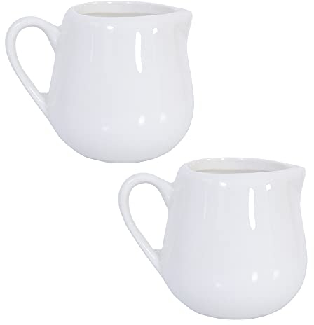 2 PCS 150ml White Ceramic Milk Jug Kitchen Pouring Coffee Cream Sauce Cup with Handle By +ing