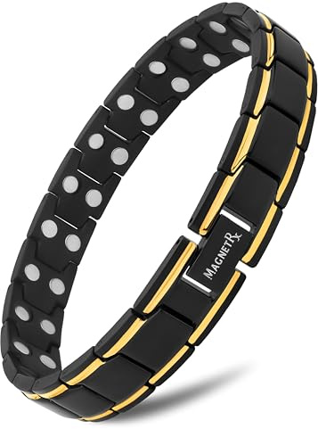 MagnetRX® Ultrastarkes Magnetarmband – Magnetbänder für Herren – Herrenarmband längenverstellbar mit Größenbestimmungswerkzeug (Schwarz & Gold)