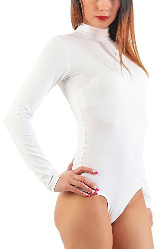 Mellice - Body Femme String Col Roulé Manches Longues - 78-324 (XL, Blanc)