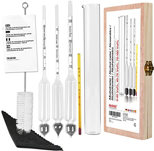 Notimin Alkoholmeter 3 pcs 0-40 Vol%, 40-70 Vol%, 70-100 Vol% Alkoholmessgerät Tester Alkoholgehalt + Glas Meßzylinder für alle Spirituosen/Destillate, Whisky, Brandy, Wodka
