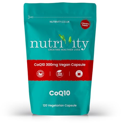 CoQ10 300mg | 120 Vegan Capsules | 4 Month Supply | High Strength Naturally Fermented Ubiquinone CoQ10 | High Absorption Antioxidant Immune Support | UK GMP Made | Nutrivity