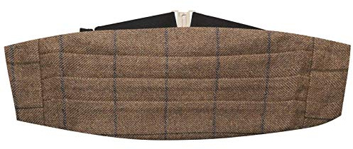 King & Priory Peanut Brown Check Tweed Kummerbund, braun, Einheitsgröße