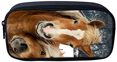 Showudesigns Federmäppchen mit Pferde-Motiv, klein, für Jungen und Mädchen, Schreibwaren-Aufbewahrungstasche mit Reißverschluss, Braun