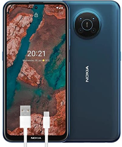 Nokia X20 Smartphone 5G 128GB, 8GB RAM, Quad Camera 64 Mp ópticas ZEISS, pantalla 6.67 FHD+, batería 4470mAh, Dual SIM, Nordic Blue, versión con cable USB Type-C adicional 1m