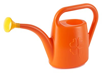 TYMAR Gießkanne mit Brause klein, aus Kunststoff, 1,8 Liter Volumen, kleine Gartengießkanne zur Pflege und Bewässerung von Pflanzen in der Wohnung, auf dem Balkon und im Garten (1,8L, Orange)