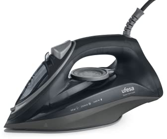 Ufesa Steam Tech 2400 Ferro a Vapore 2400 W, Colpo di Vapore Max 120 g, Vapore Costante 0-30 g/min, Piastra in ceramica, Doppio Sistema Anticalcare, Salvagoccia, Nero, Esclusiva Amazon