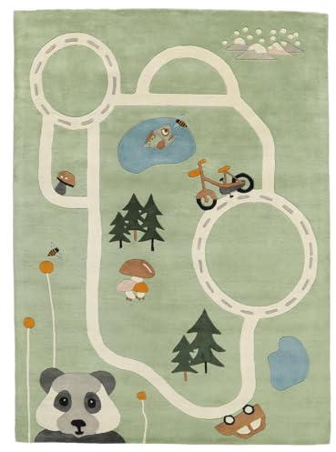RugVista Bear World Kinderteppich, 120 x 180 cm, Hell Grün | Moderne, Rechteckig, Niedriger Stapel, Nur chemische Reinigung, Oeko-Tex 100, Ohne gefährliche Chemikalien, Kinderzimmer