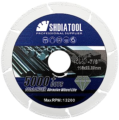 SHDIATOOL Diamond Cut-off Wheel 115mm,Metal Cutting Disc Abrasive Saw Blade 5000+ Cut for Steel Tube Iron Rebar Angle Steel Arbor 7/8-Inch