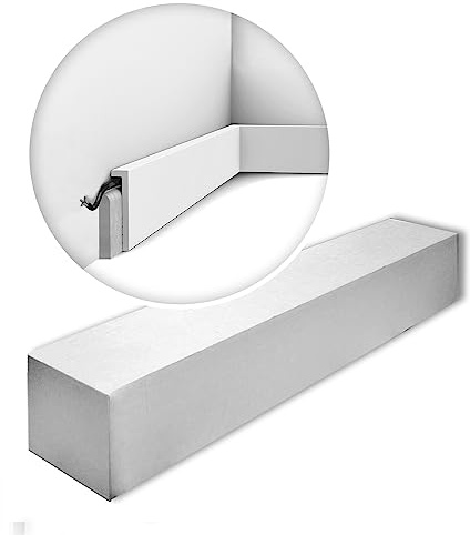 Orac Plinthes SX171-RAL9003-box 200 cm x 2,2 cm x 10 cm Polystyrène extrudé (HDPS) lisse angulaire avec passage de câble prépeinte en blanc (RAL 9003) 20 moulures / 40 m