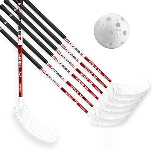 mb-m® Set FreeZ Spike 32 röd junior – 12 klubbor + 10 bollar Floorball Unihockey