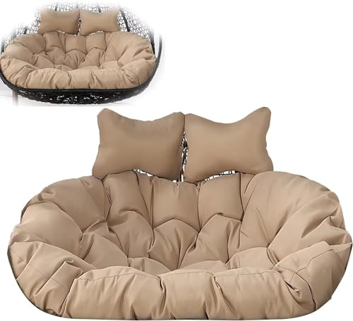 HIOSIEFUO Double Hanging Wicker Chair Cushion, Hanging Hammock Chair seat Cushion Replacement, Thickened Large 2 Person Wicker Swing Chair for Outdoor Garden, Waterproof and Fluffy (Color : Khaki)