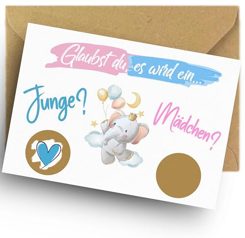 Laurea Verde Rubbelkarte zur Schwangerschaftsankündigung mit Umschlag | Ratespiel Junge oder Mädchen | Gender reveal Party | Geschlecht verkünden Baby (JUNGE)