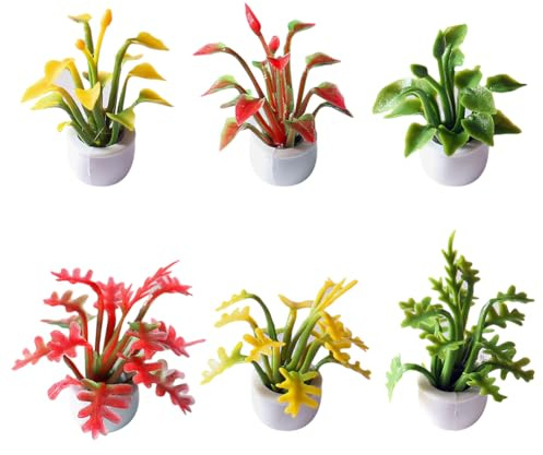 Lot de 6 Mini Plantes de Jardin Miniatures pour Maison de poupée, Petites Plantes de Jardin féérique, Plantes en Pot, Petites Plantes artificielles dans des Pots en Plastique